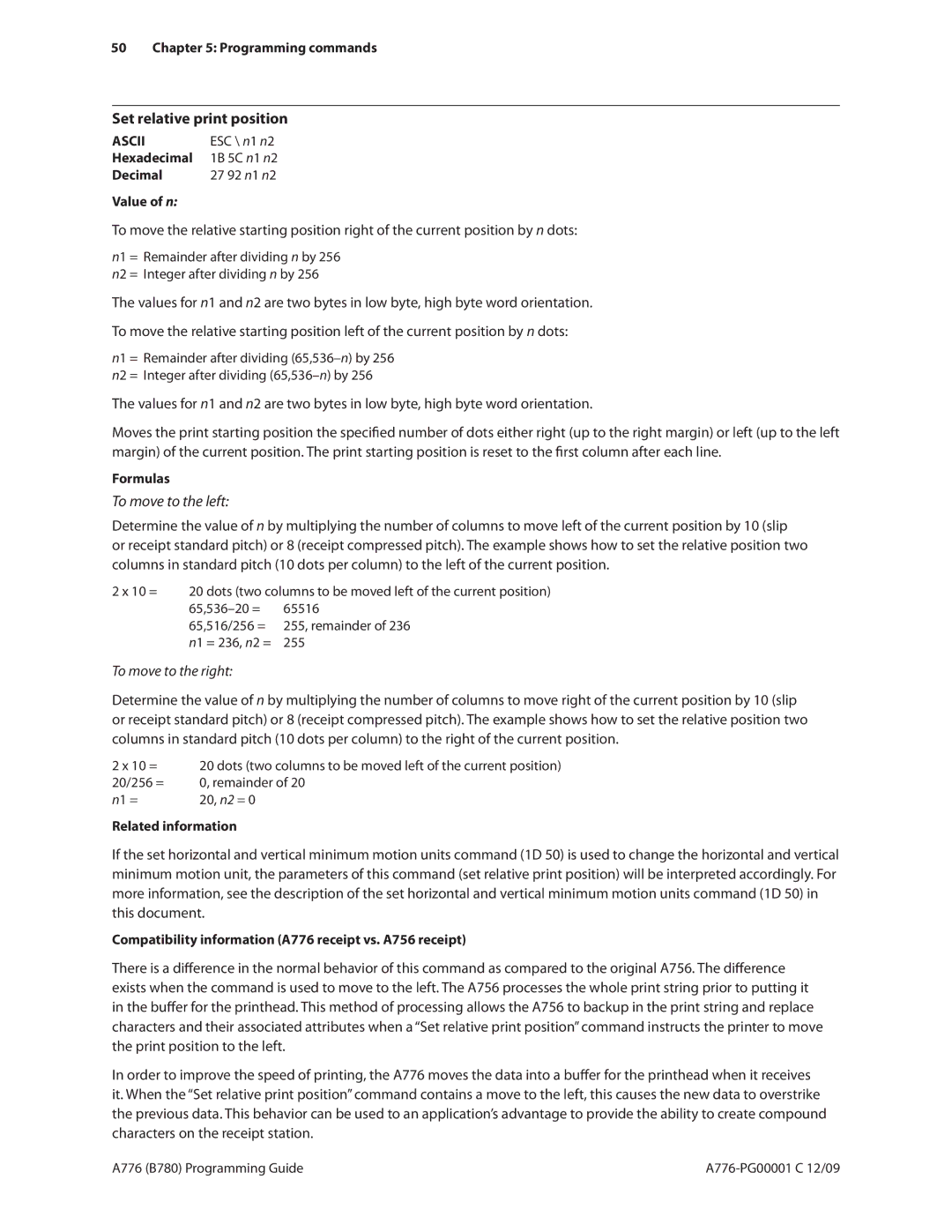 Cognitive Solutions B780 manual Set relative print position, Compatibility information A776 receipt vs. A756 receipt 