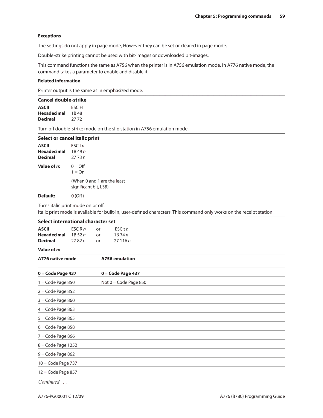 Cognitive Solutions A776, B780 manual Printer output is the same as in emphasized mode, Cancel double-strike 