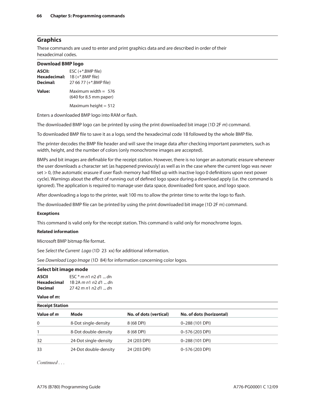 Cognitive Solutions B780, A776 manual Download BMP logo, Select bit image mode 