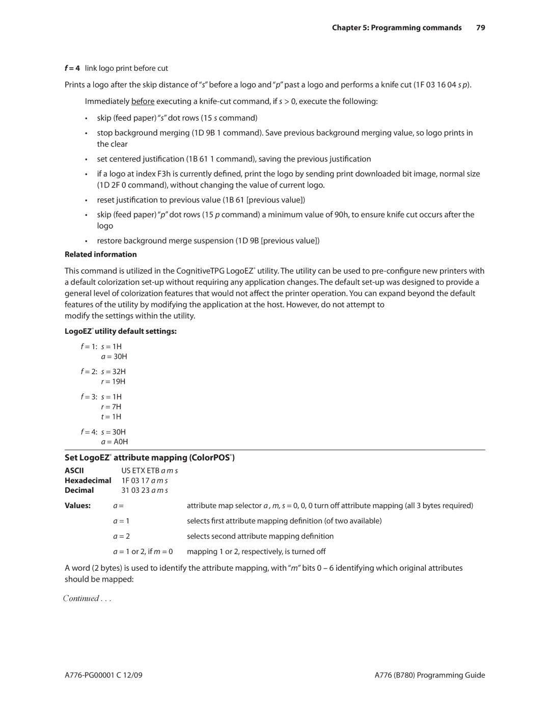 Cognitive Solutions A776, B780 manual Modify the settings within the utility, Set LogoEZ attribute mapping ColorPOS 