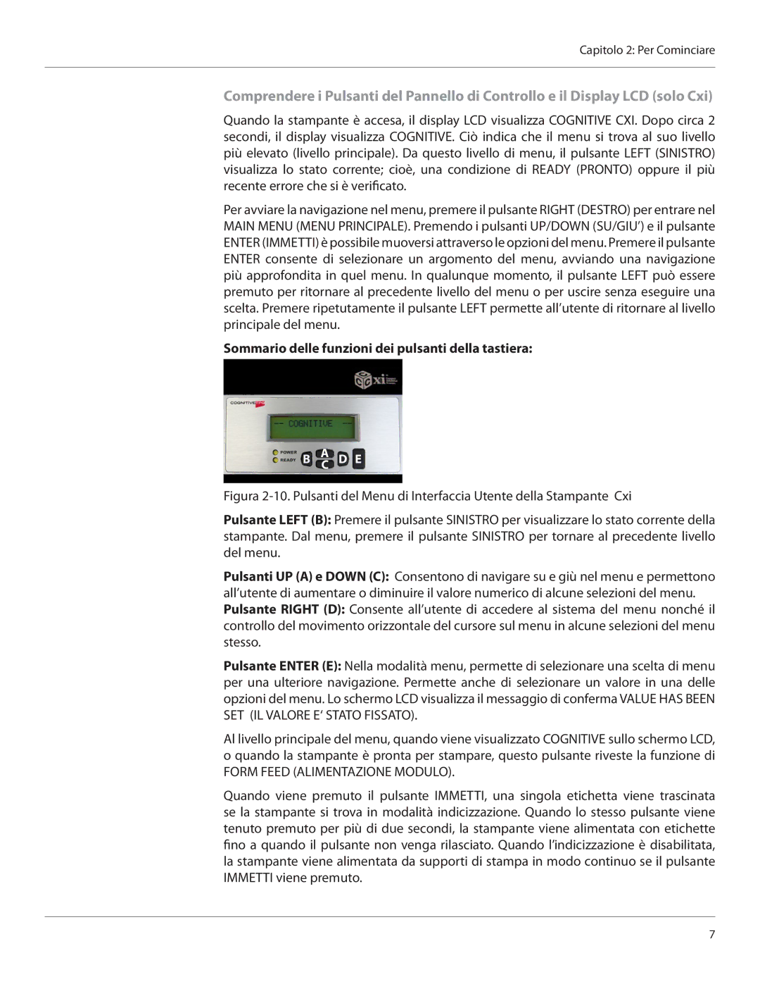 Cognitive Solutions CXI-UGML001-IT, CI user manual Sommario delle funzioni dei pulsanti della tastiera 