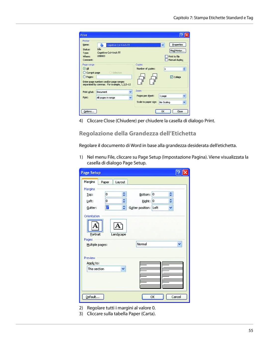 Cognitive Solutions CXI-UGML001-IT, CI user manual Regolazione della Grandezza dell’Etichetta 