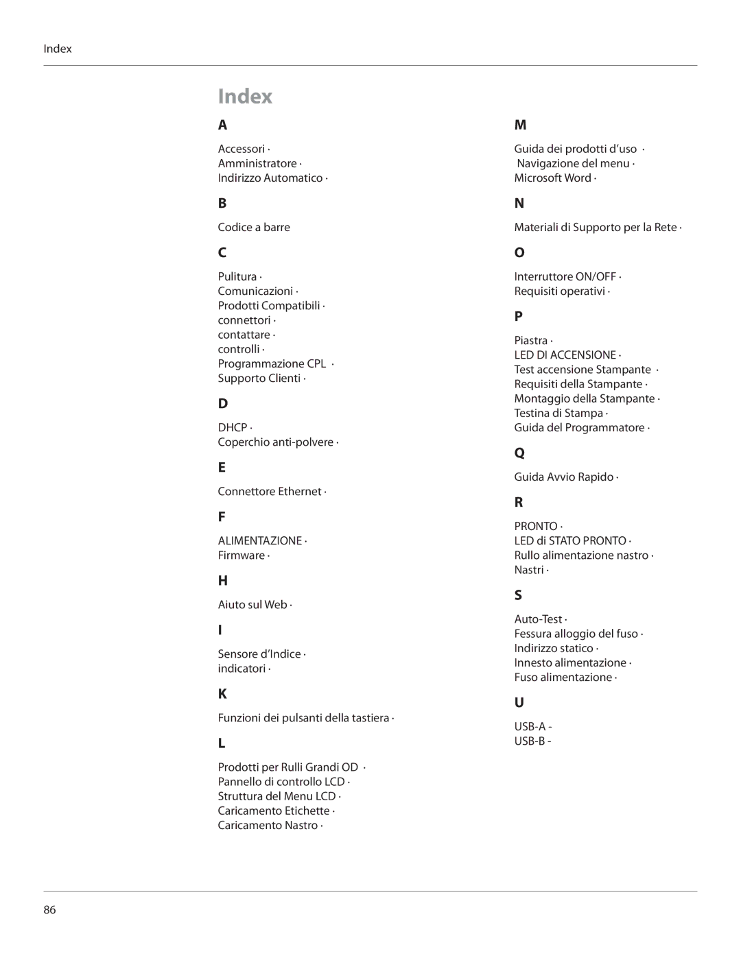 Cognitive Solutions CI, CXI-UGML001-IT user manual Index, Alimentazione · 