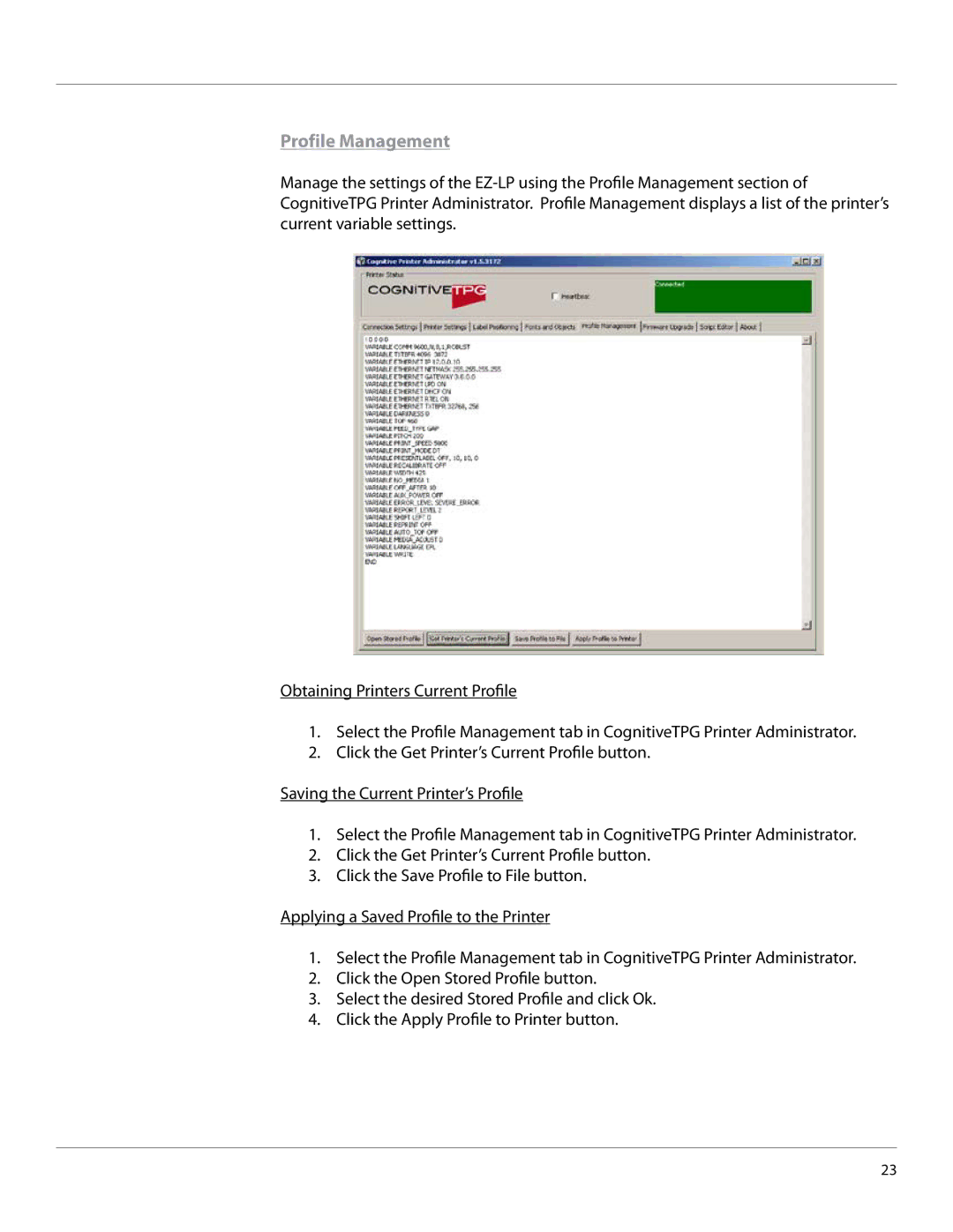 Cognitive Solutions EZLP-UG00000 user manual Profile Management 