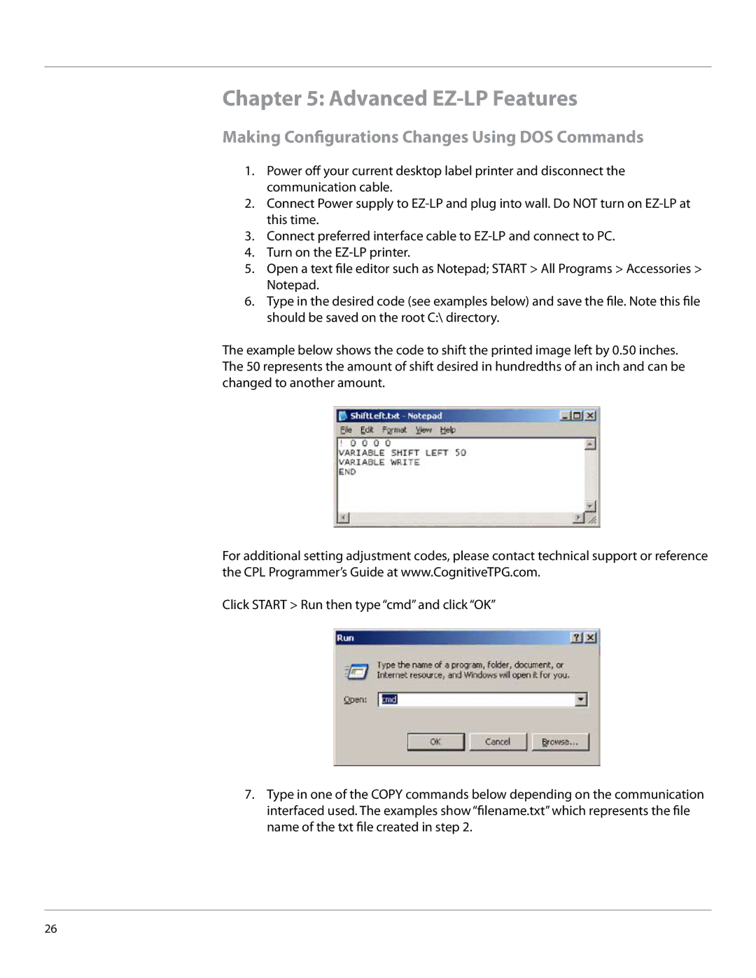 Cognitive Solutions EZLP-UG00000 user manual Advanced EZ-LP Features, Making Configurations Changes Using DOS Commands 