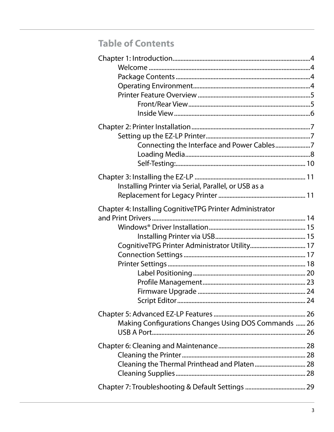 Cognitive Solutions EZLP-UG00000 user manual Table of Contents 