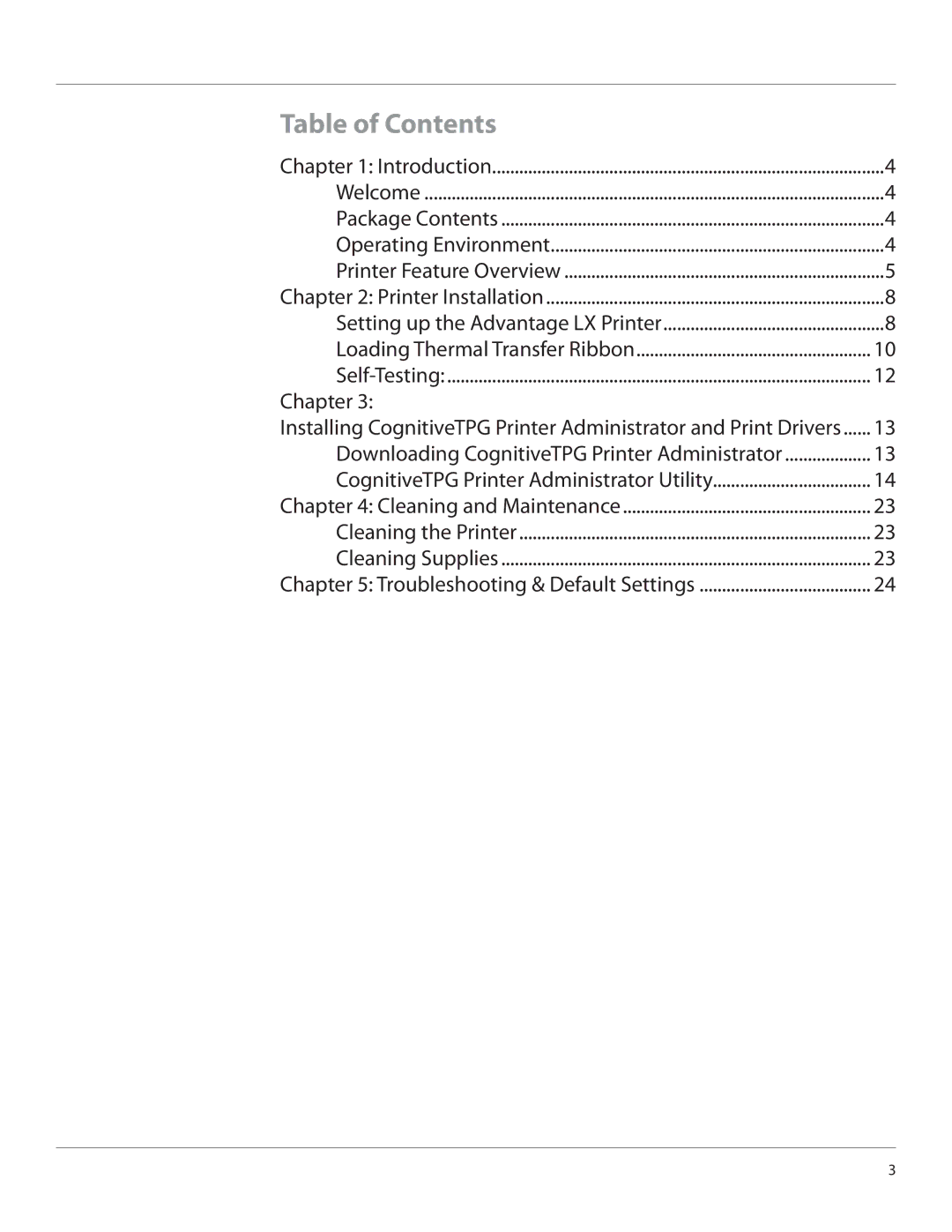 Cognitive Solutions LXG-UG00000 manual Table of Contents 