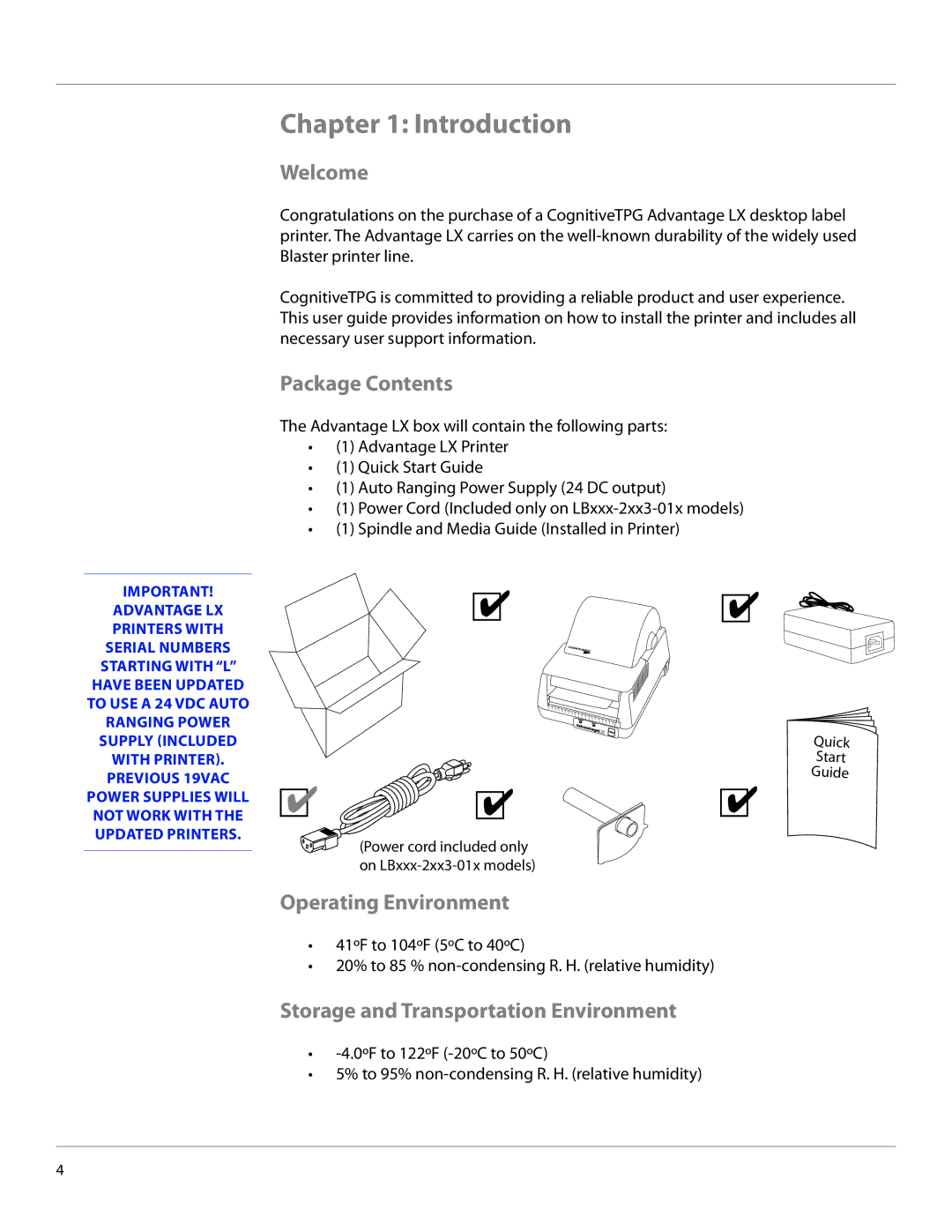 Cognitive Solutions LXG-UG00000 manual Introduction, Welcome, Package Contents, Operating Environment 