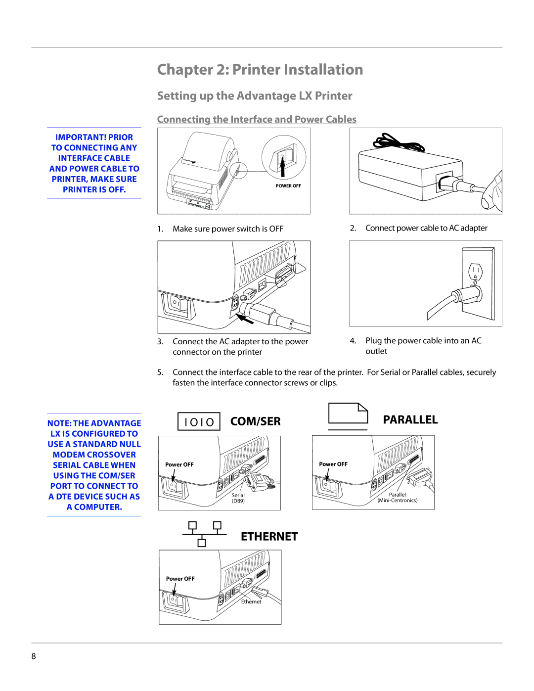 Cognitive Solutions LXG-UG00000 manual Printer Installation, Setting up the Advantage LX Printer 