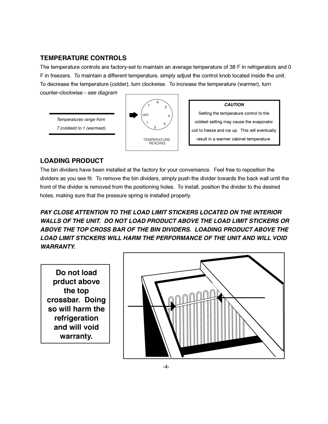 ColdTech BC-65, BC-50 owner manual Temperature Controls, Loading Product 