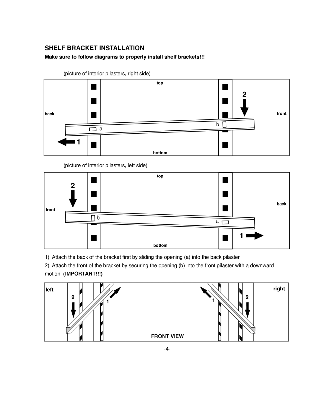 ColdTech CFD-3F, CFD-3R, CFD-2F, FD-1R, CFD-1F, CFD-2R owner manual Shelf Bracket Installation 