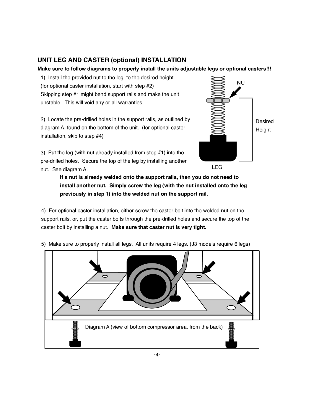 ColdTech J2GF-40S, J3GRF-61DT, J3GF-61S, J2GRF-40DT, J1GF-12S, J1GF-20S owner manual Nut, Leg 