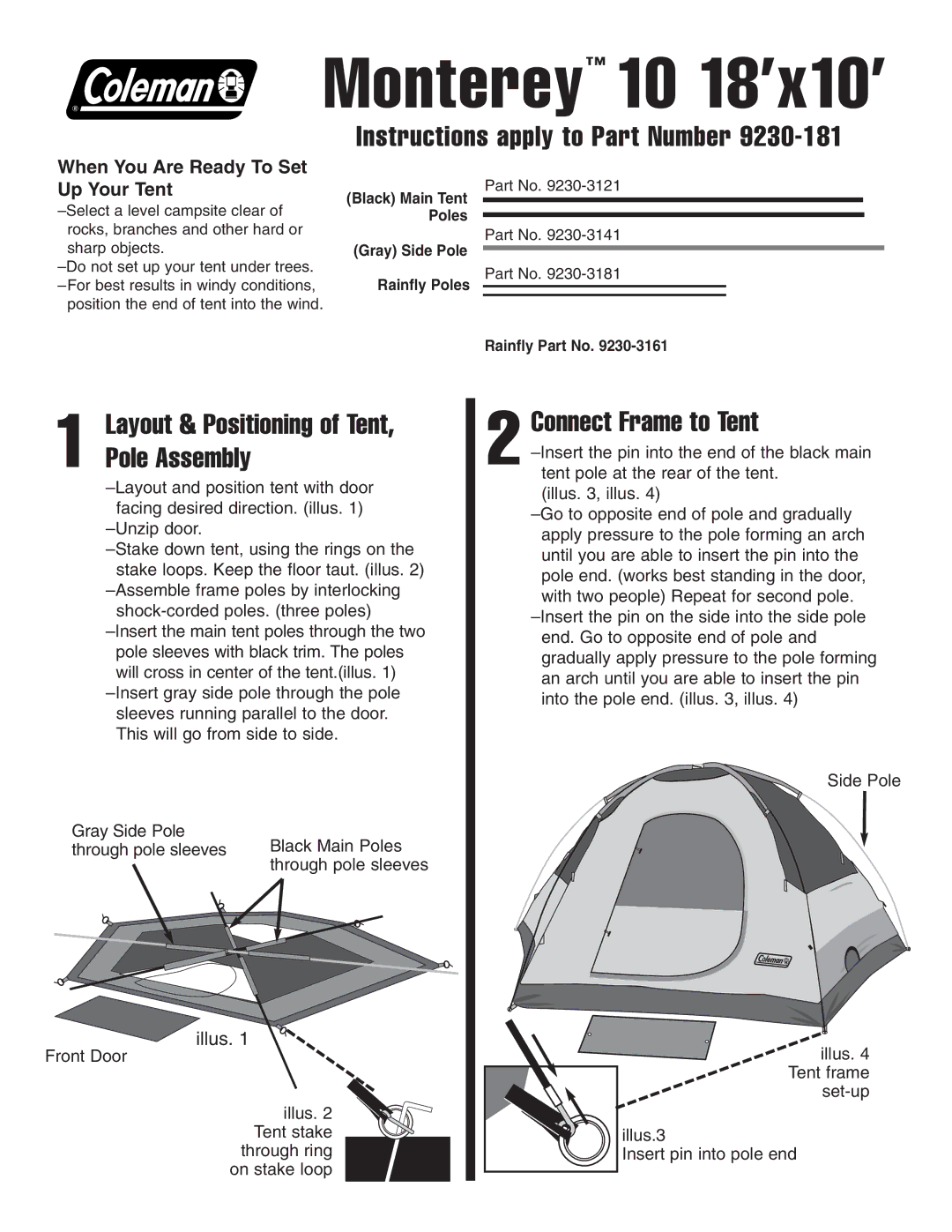 Coleman 10 18'x10 manual Monterey 10 18’x10’, Instructions apply to Part Number, Connect Frame to Tent 