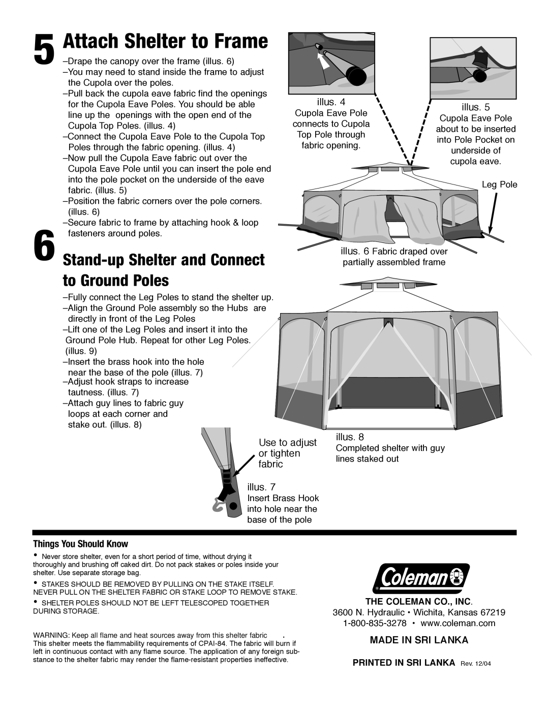 Coleman 14'x12 manual Attach Shelter to Frame, Stand-up Shelter and Connect to Ground Poles, Things You Should Know 