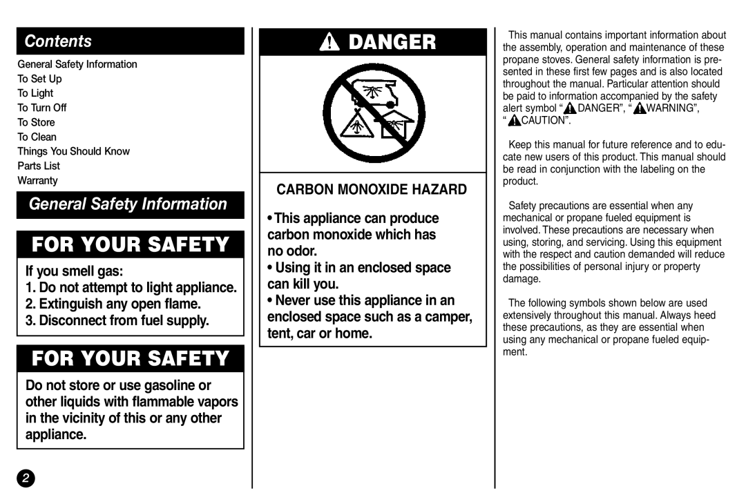 Coleman 2000000117 manual Contents, General Safety Information 