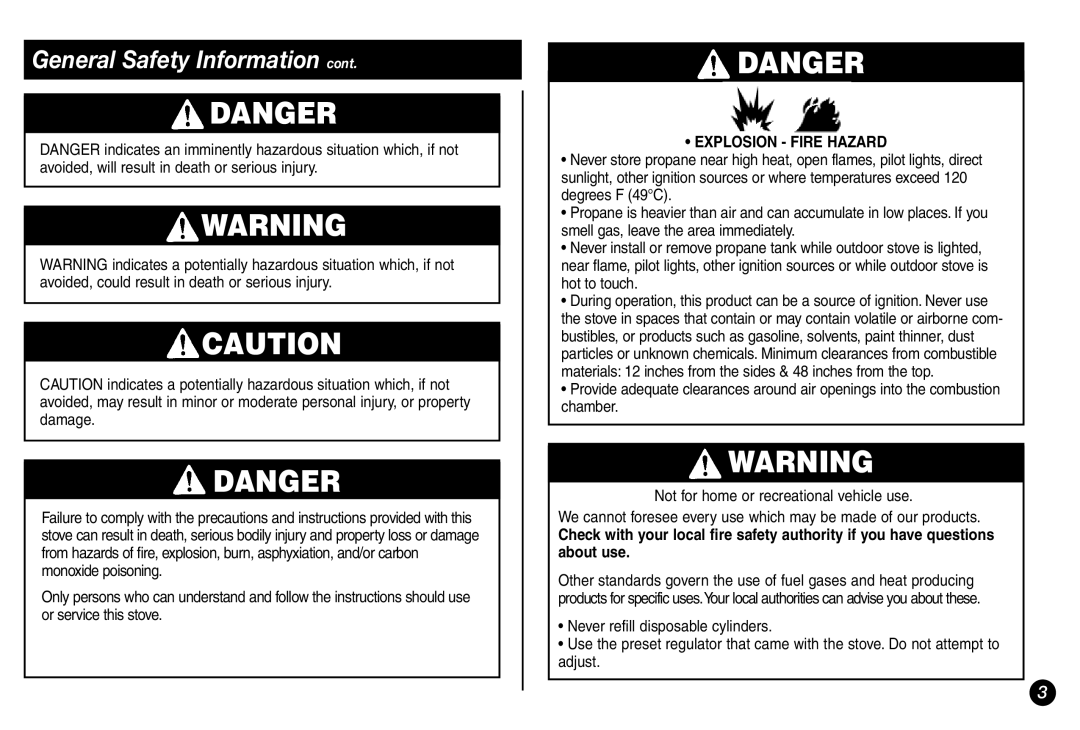 Coleman 2000000117 manual Explosion Fire Hazard 
