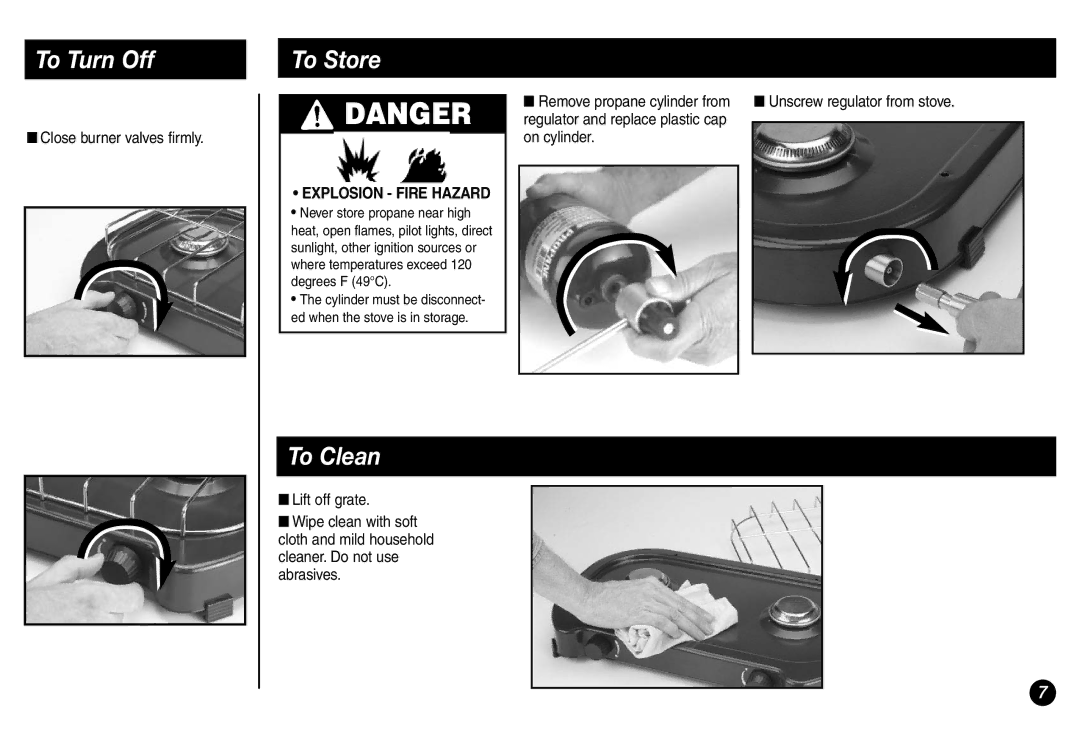 Coleman 2000000117 manual To Turn Off, To Store, To Clean 