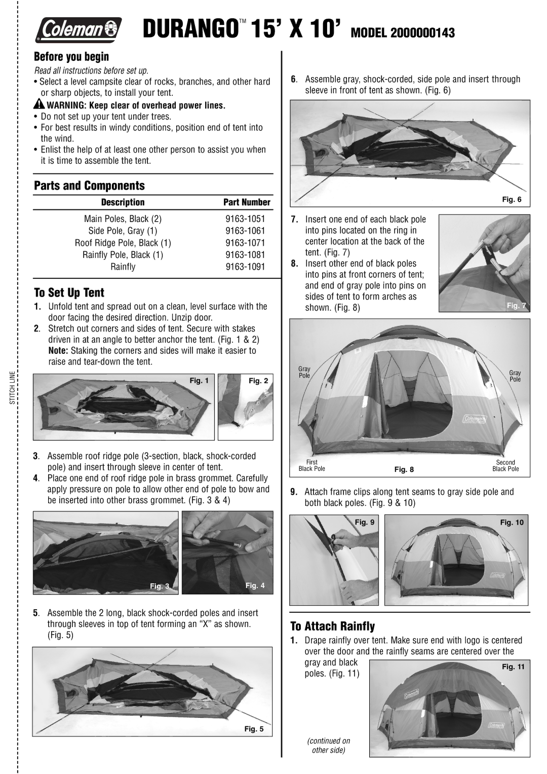 Coleman 2000000143 manual Before you begin, Parts and Components, To Set Up Tent, To Attach Rainfly 