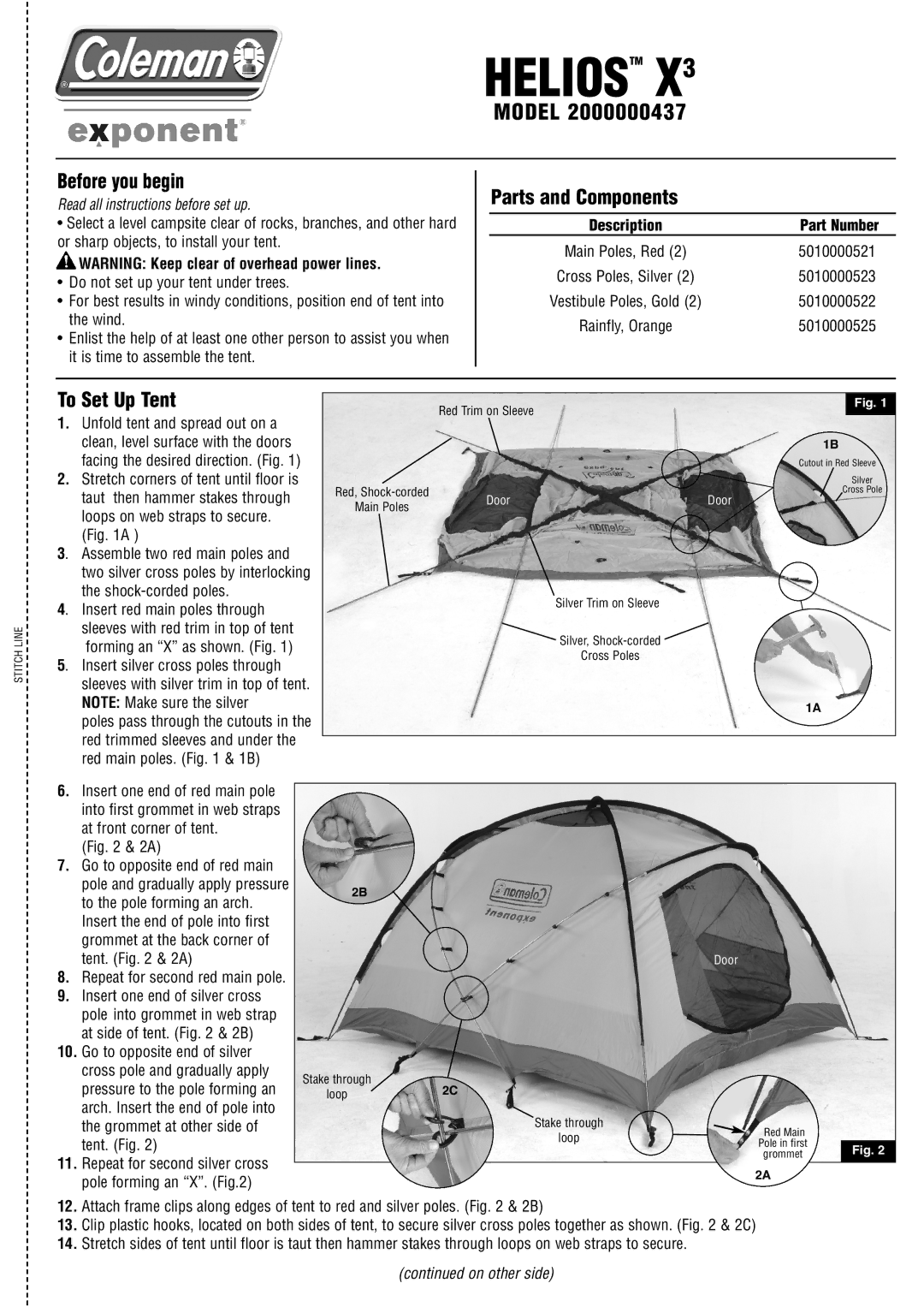 Coleman 2000000437 manual Before you begin, Parts and Components, To Set Up Tent 