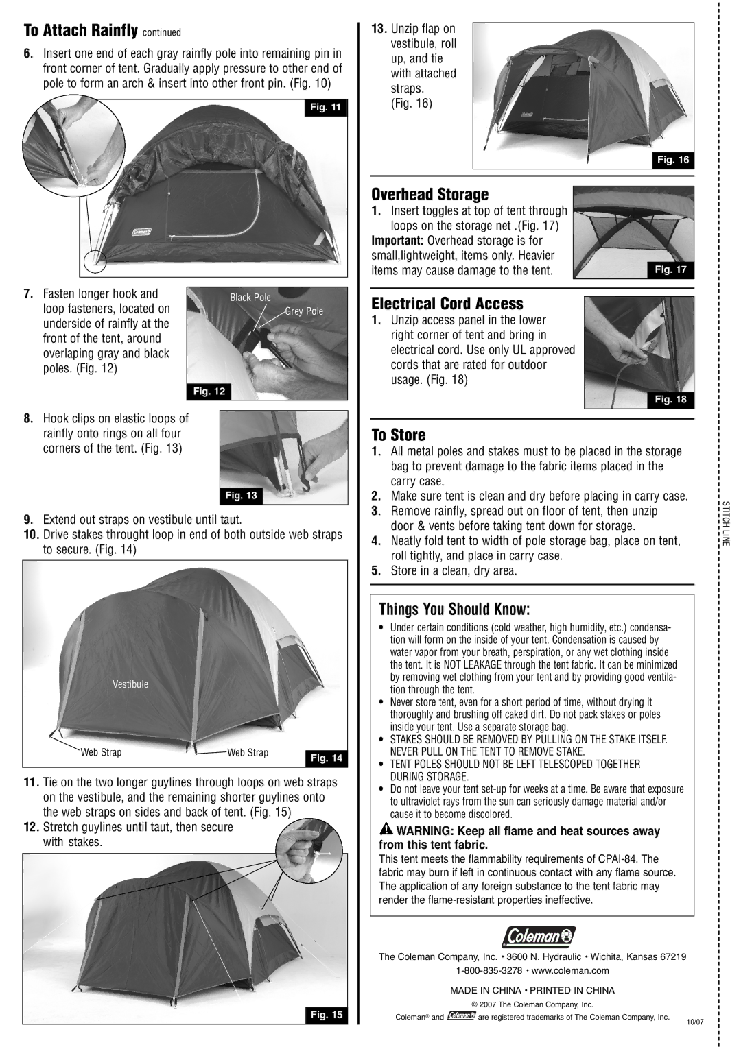 Coleman 2000001059 manual Overhead Storage, Electrical Cord Access, To Store, Things You Should Know 