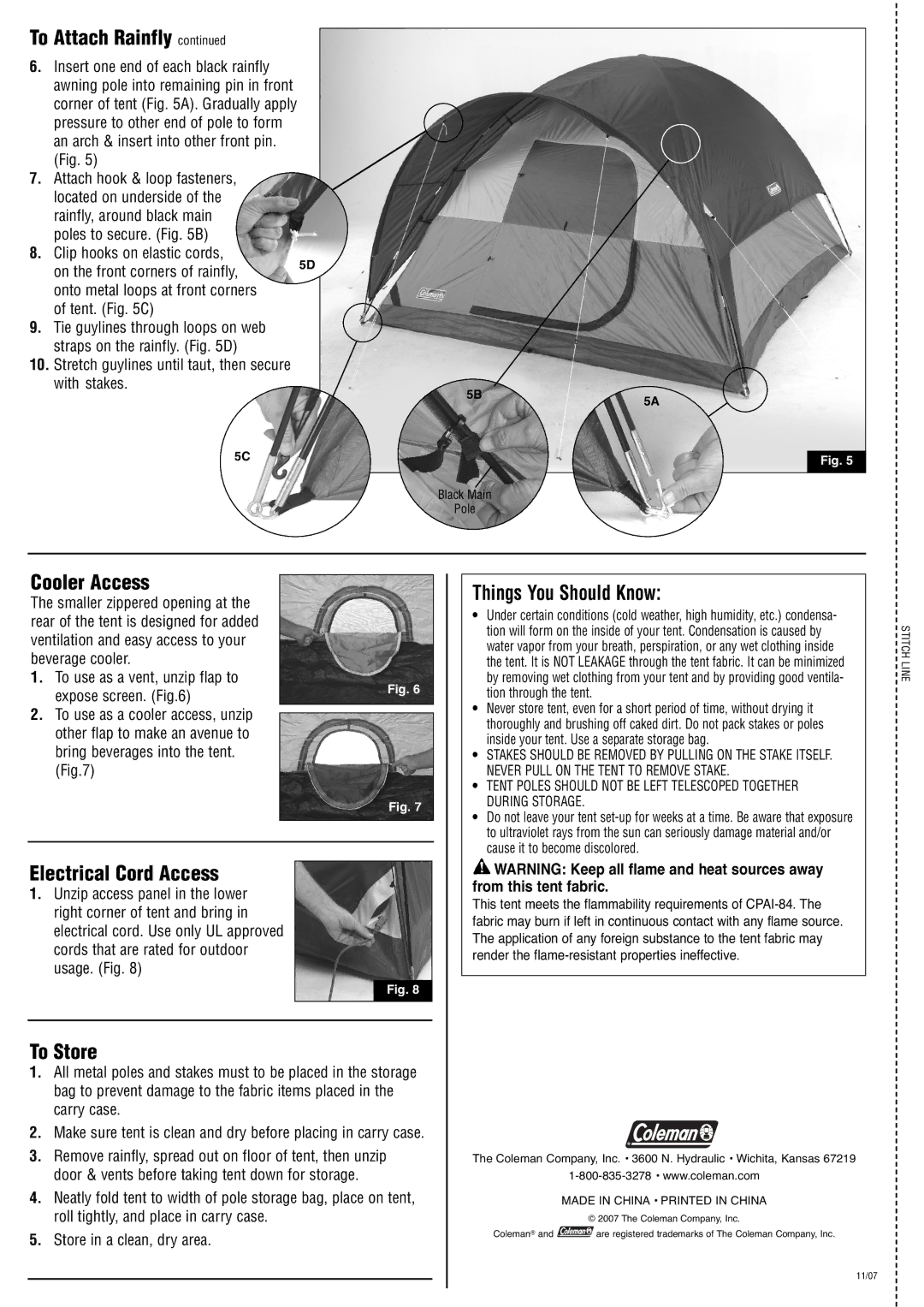 Coleman 2000001080 manual Cooler Access, Electrical Cord Access, To Store, Things You Should Know 