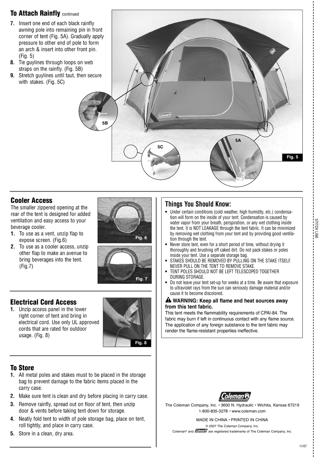 Coleman 2000001081 manual Cooler Access, Electrical Cord Access, To Store, Things You Should Know 