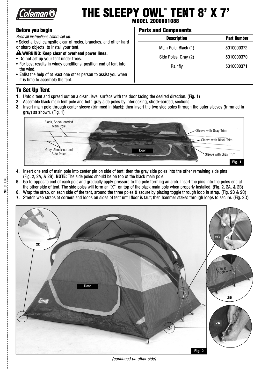 Coleman 2000001088 manual Before you begin, Parts and Components, To Set Up Tent, Part Number, Model 