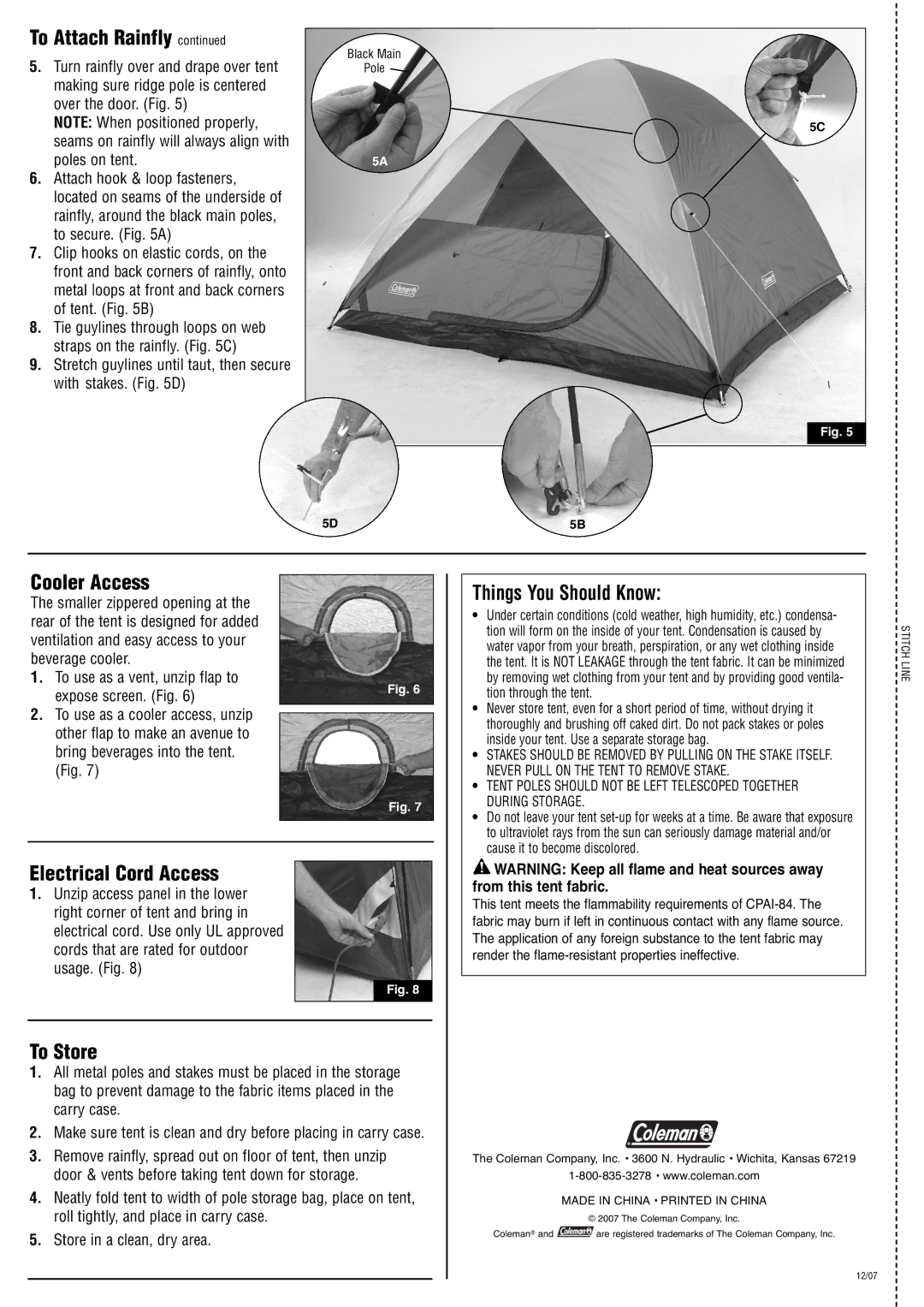 Coleman 2000001106 manual Cooler Access, Electrical Cord Access, To Store, Things You Should Know 