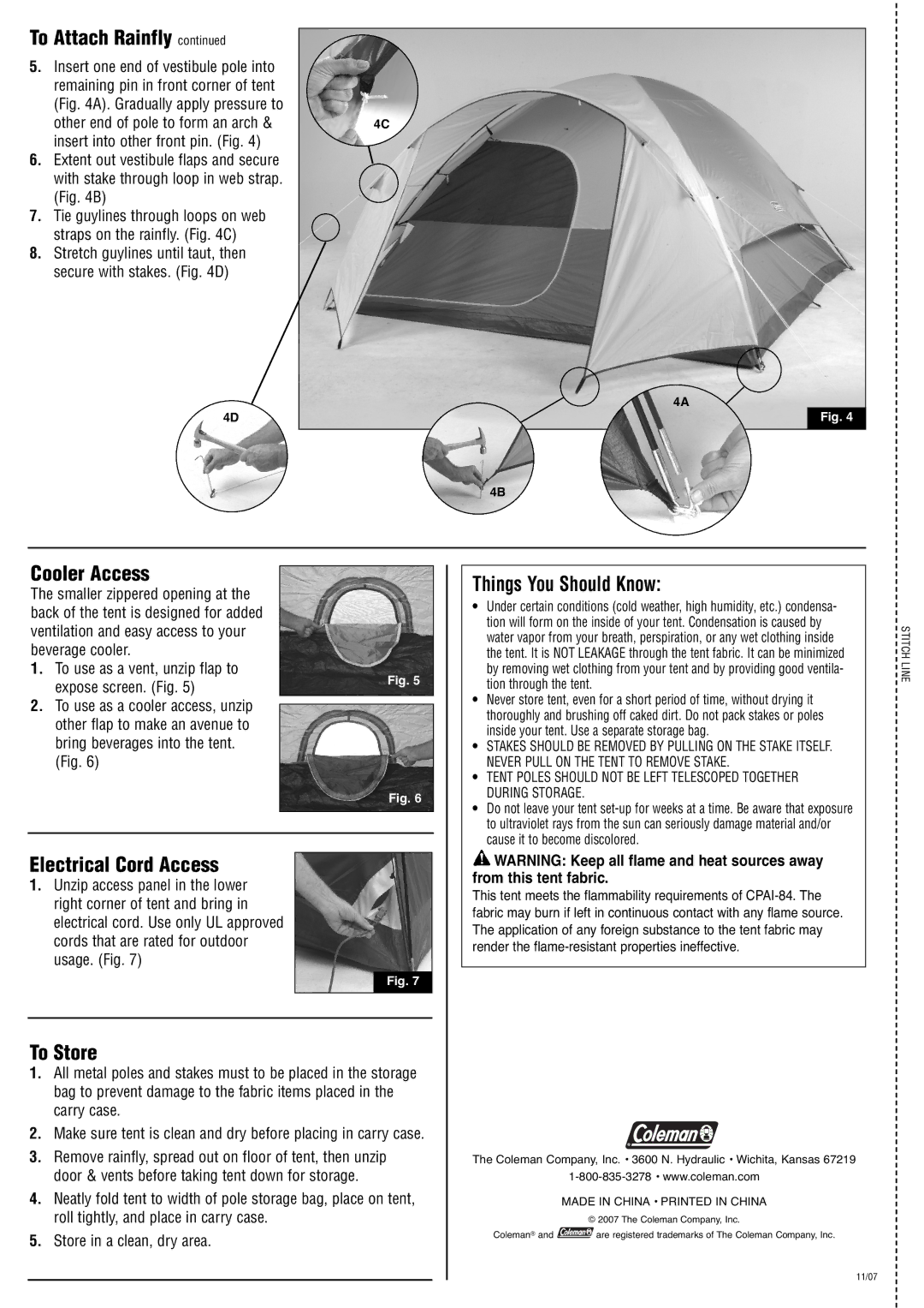 Coleman 2000001132 manual Cooler Access, Electrical Cord Access, To Store, Things You Should Know 