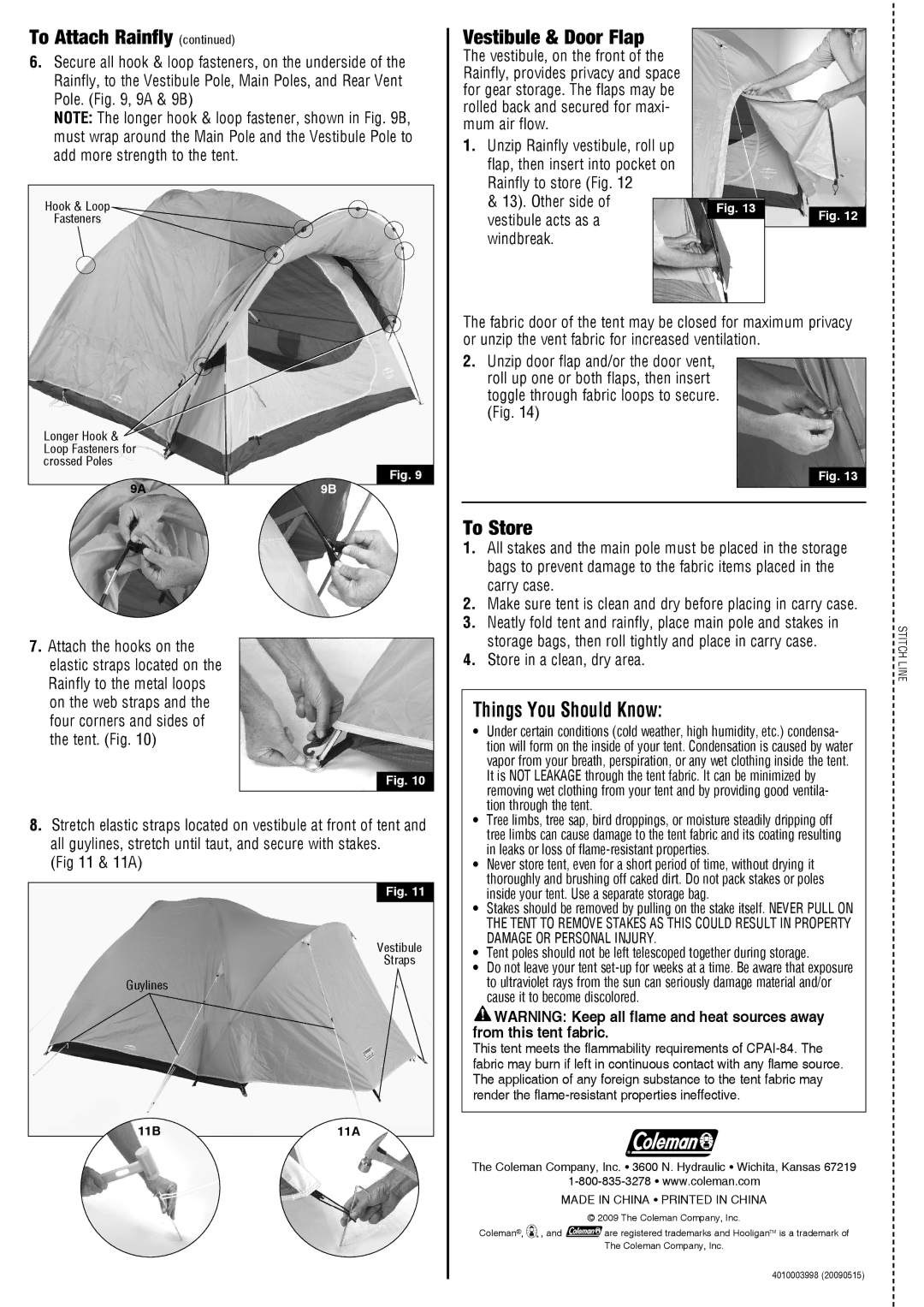 Coleman 2000001590 manual Vestibule & Door Flap, To Store 