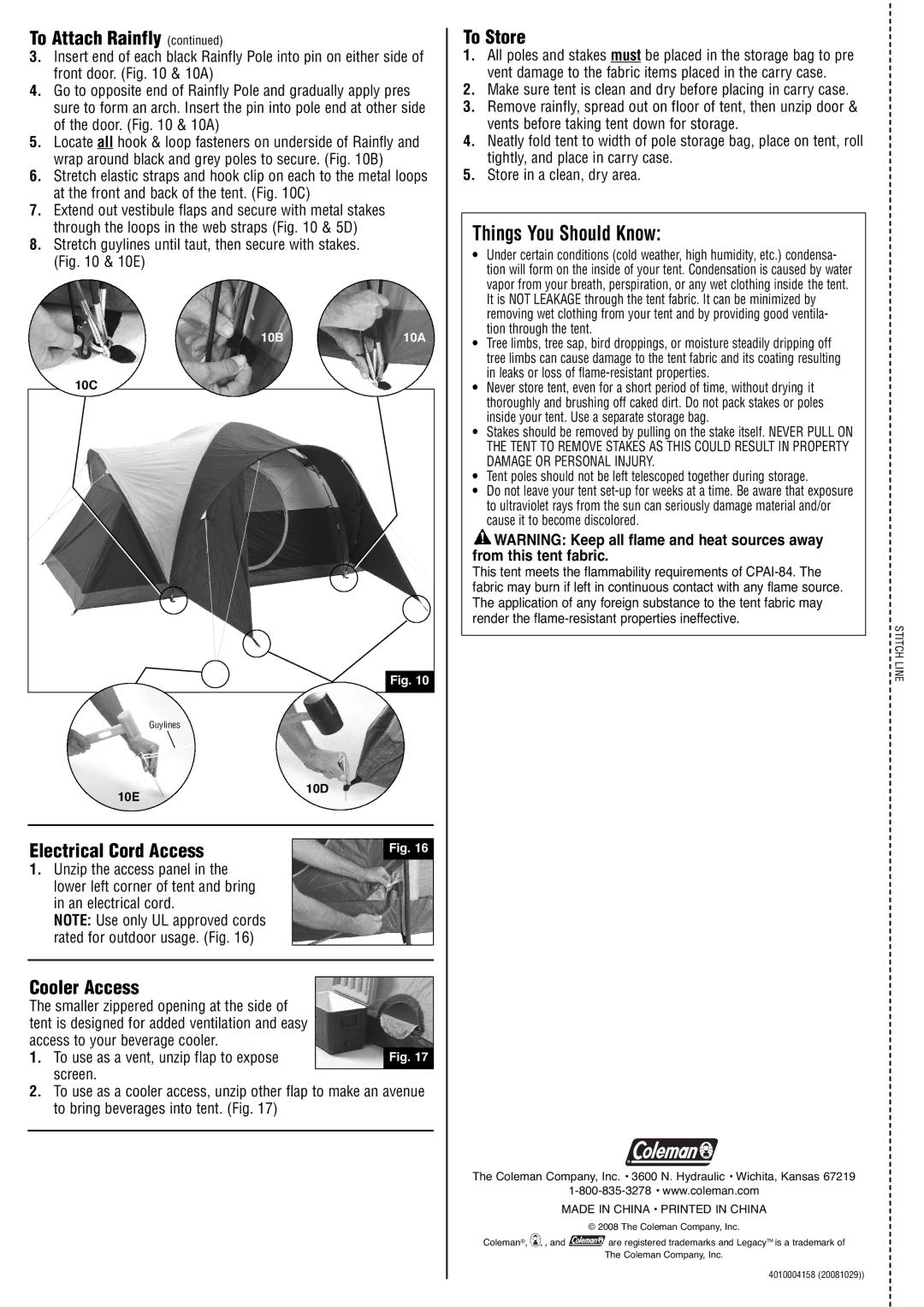 Coleman 2000001643 manual Things You Should Know, To Store, Electrical Cord Access, Cooler Access 