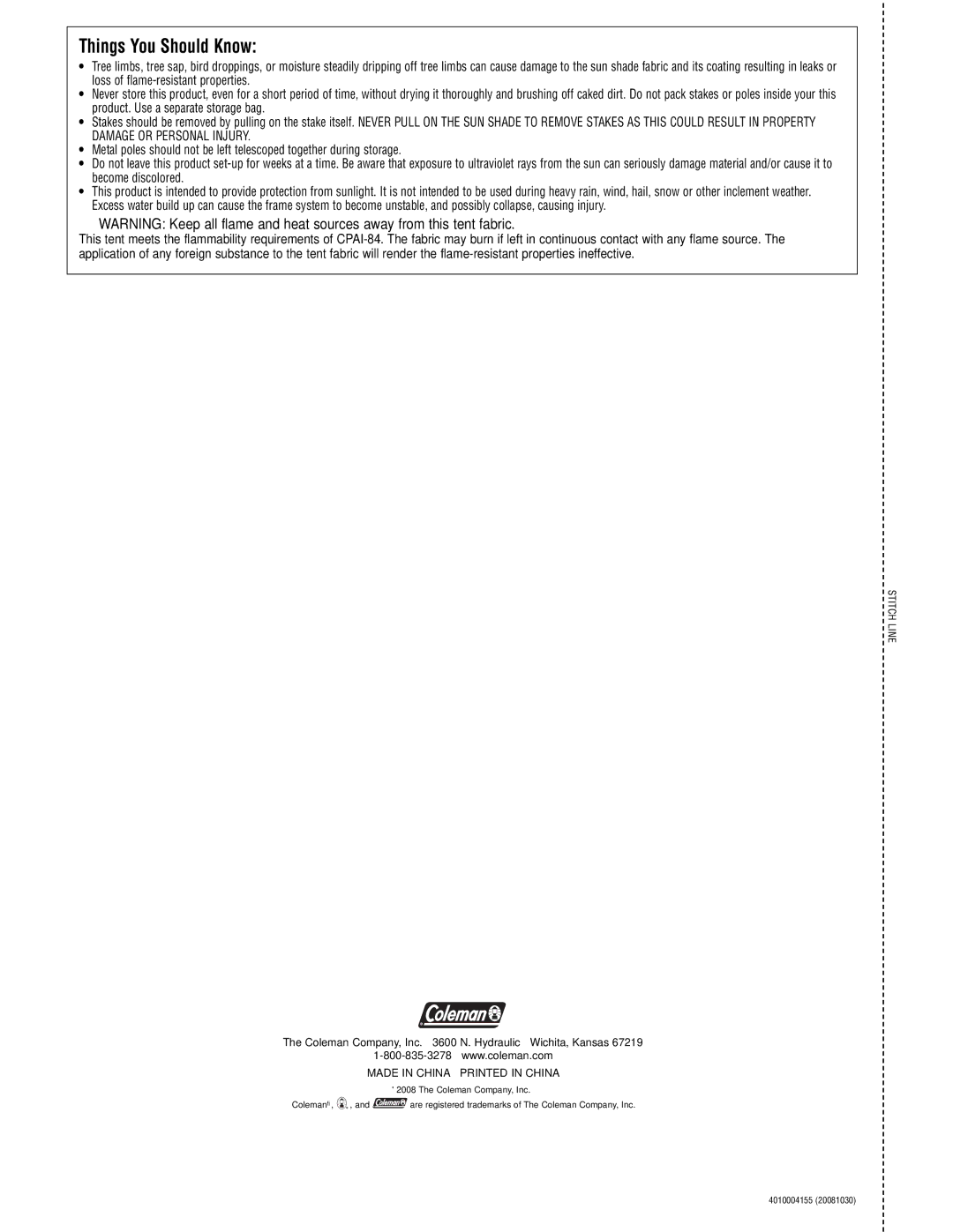 Coleman 2000001652 manual Things You Should Know, Coleman Company, Inc N. Hydraulic Wichita, Kansas 