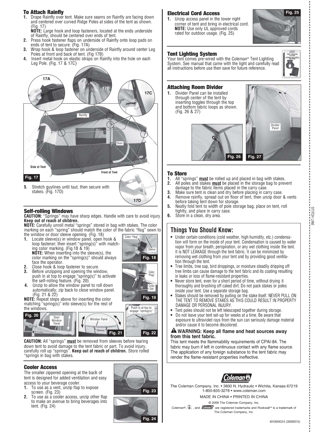 Coleman 2000002596 To Attach Rainfly, Self-rolling Windows, Cooler Access, Electrical Cord Access, Tent Lighting System 