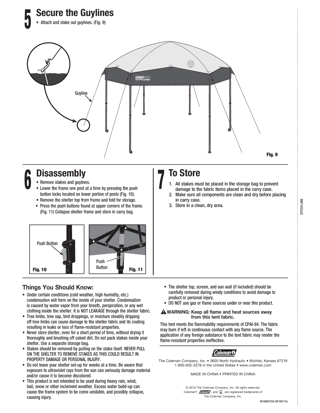 Coleman 2000004408 manual Secure the Guylines, Disassembly To Store, Things You Should Know 