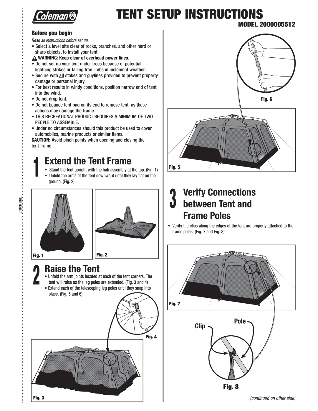 Coleman 2000005512 manual Extend the Tent Frame, Raise the Tent, Before you begin 