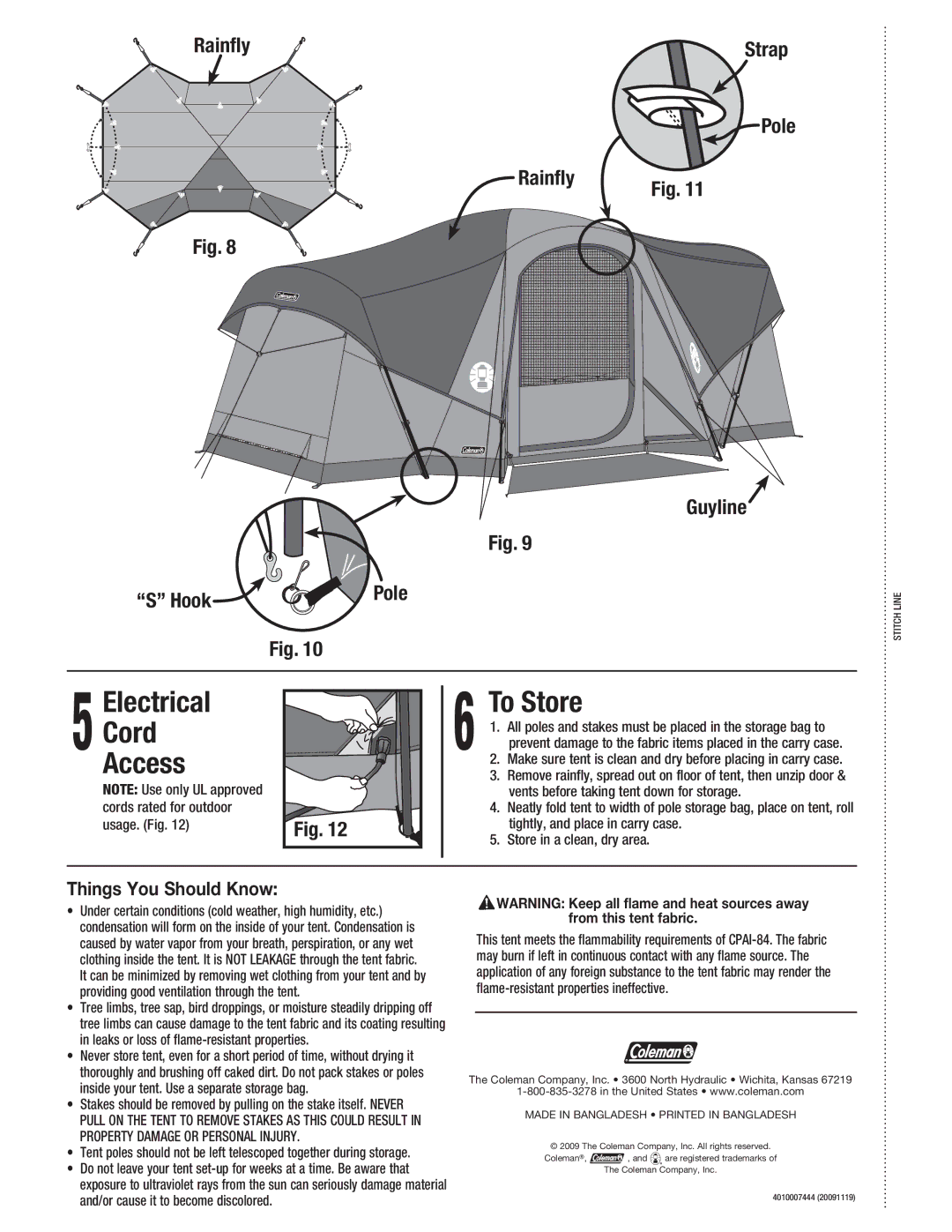 Coleman 2000005799 manual Access To Store, Rainﬂy Hook, Strap Pole Rainﬂy Guyline 