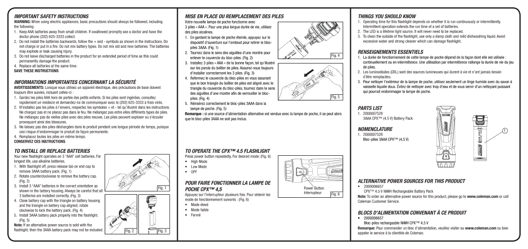 Coleman 2000007528 warranty Important Safety Instructions, Informations Importantes Concernant LA Sécurité 