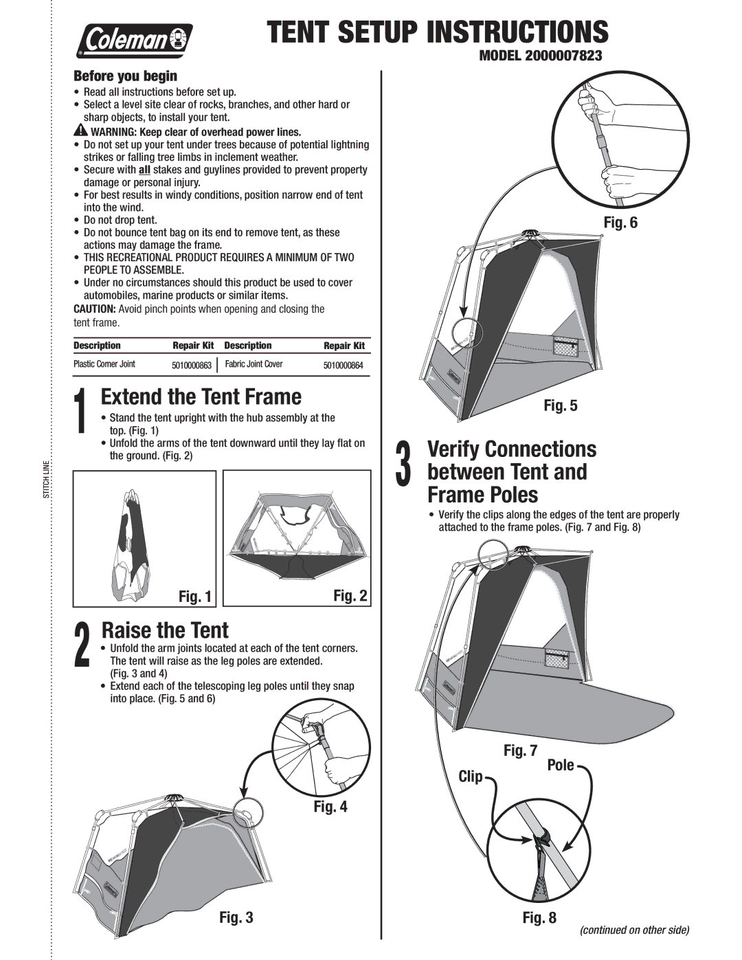 Coleman 2000007823 manual Extend the Tent Frame, Raise the Tent, Before you begin, Model, Into place 