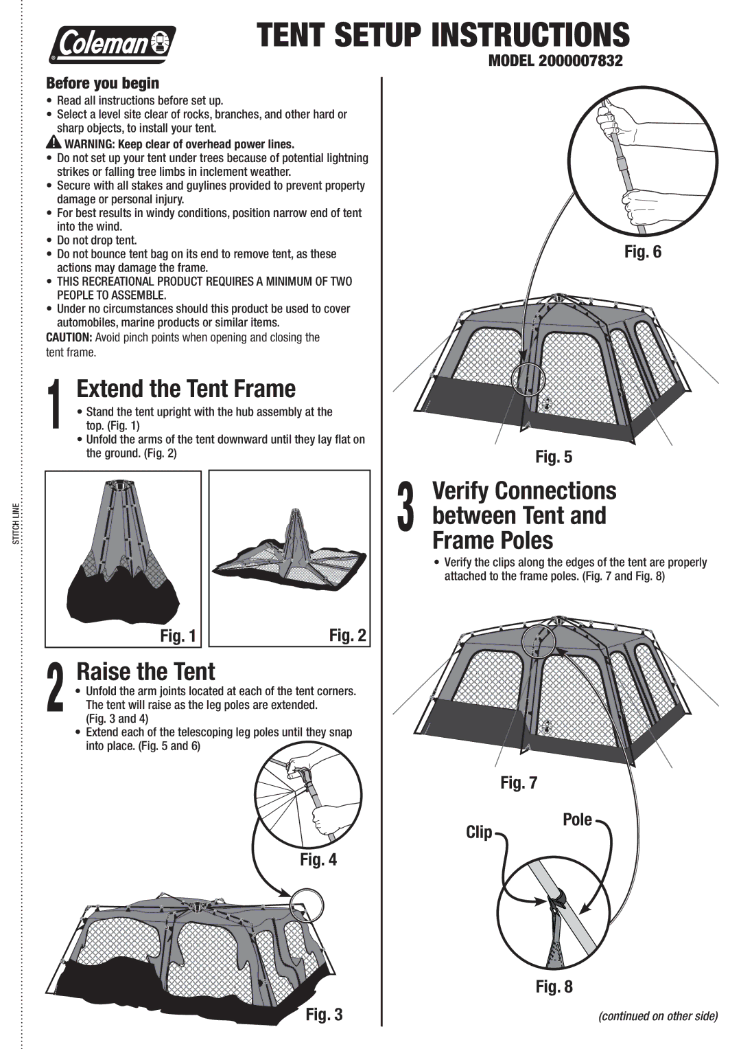 Coleman 2000007832 manual Extend the Tent Frame, Verify Connections, Between Tent, Frame Poles, Before you begin 