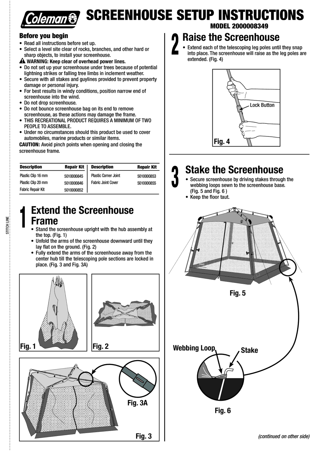 Coleman 2000008349 manual Raise the Screenhouse 