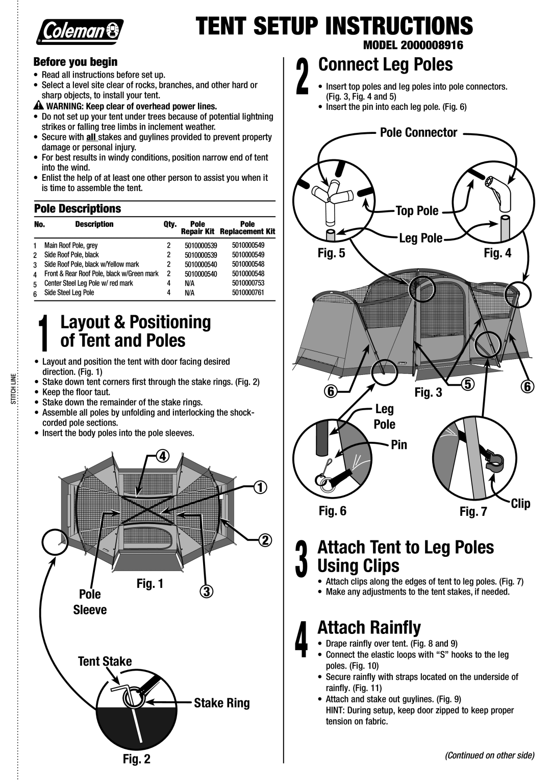 Coleman 2000008916 manual Using Clips, Attach Rainfly 