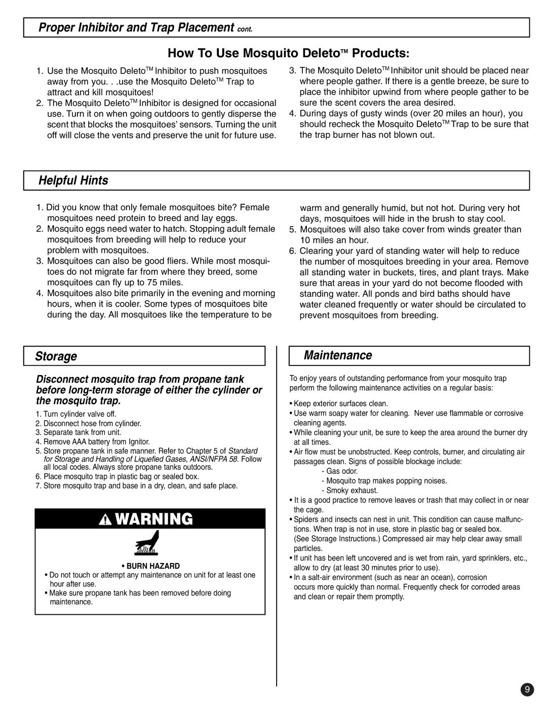 Coleman 2200 manual Helpful Hints, Storage, Maintenance 