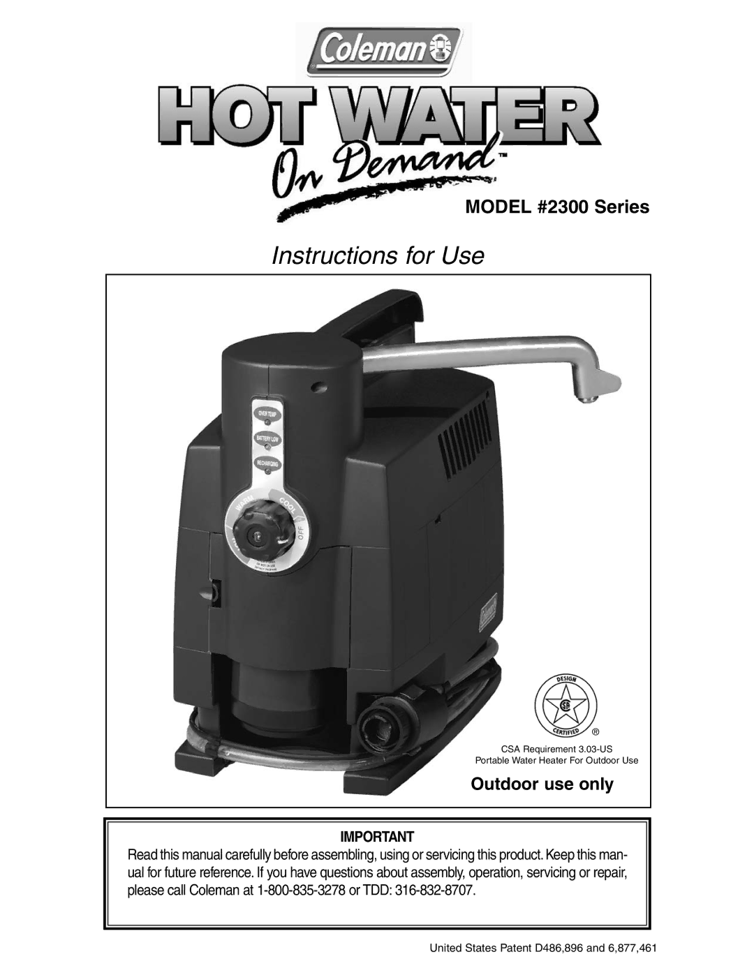 Coleman 2300 Series manual Instructions for Use 