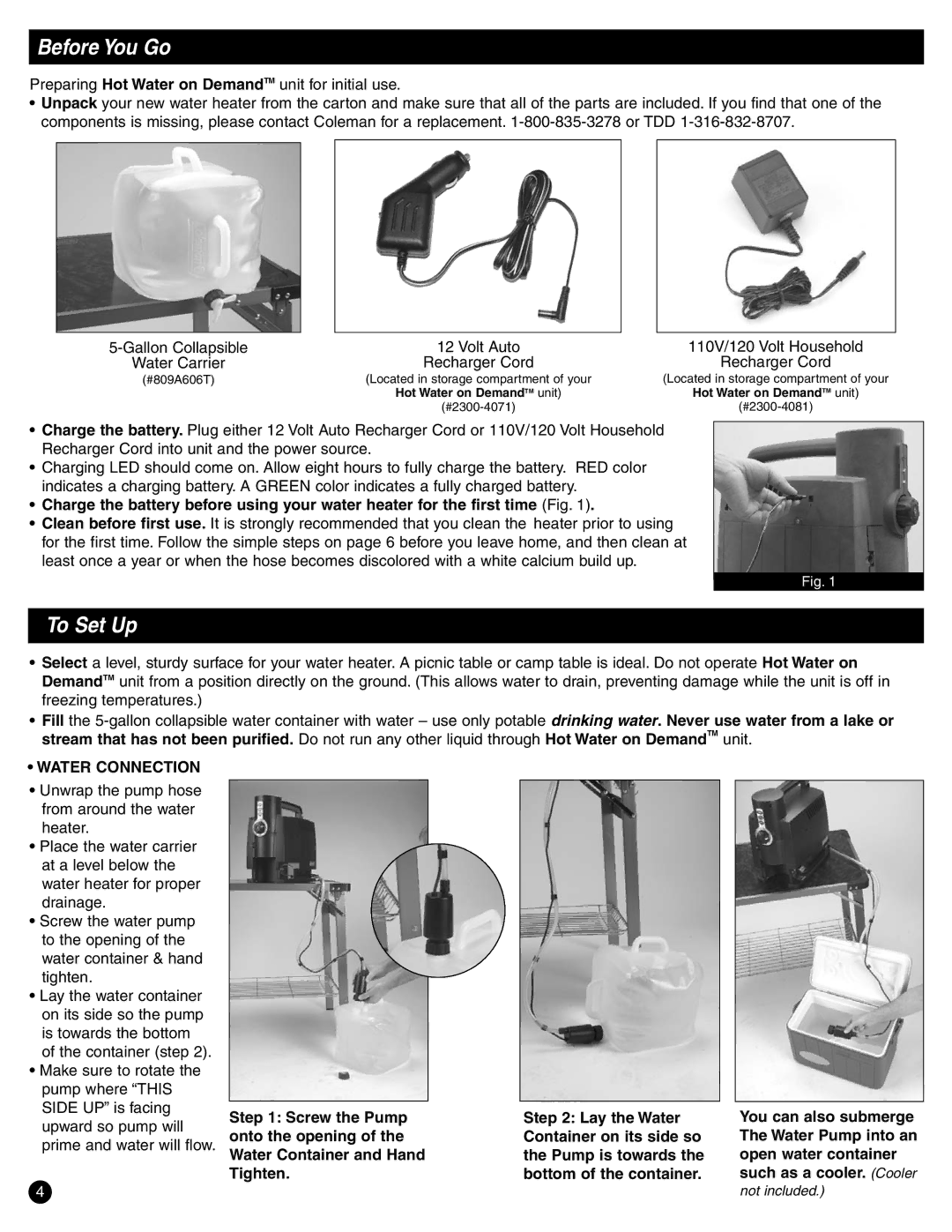 Coleman 2300 Series manual Before You Go, To Set Up 