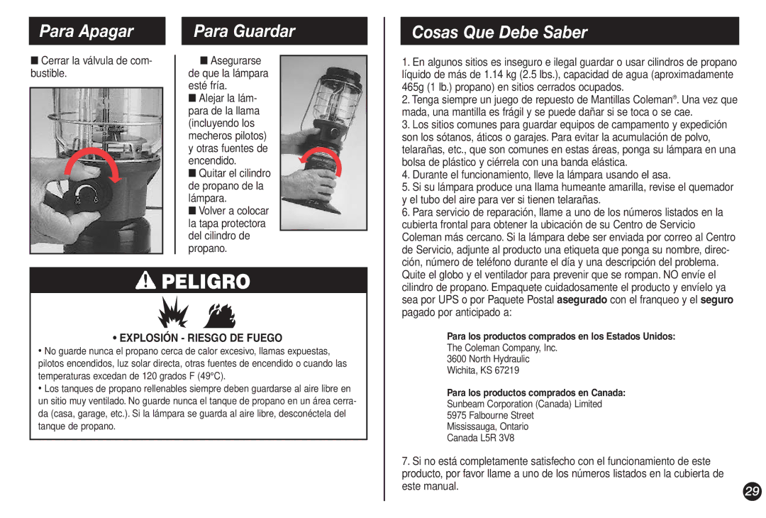 Coleman 2500A manual Para Apagar, Para Guardar, Cosas Que Debe Saber, Pagado por anticipado a 