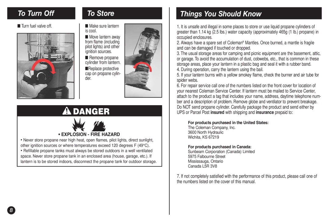 Coleman 2500A manual To Turn Off, To Store, Things You Should Know 