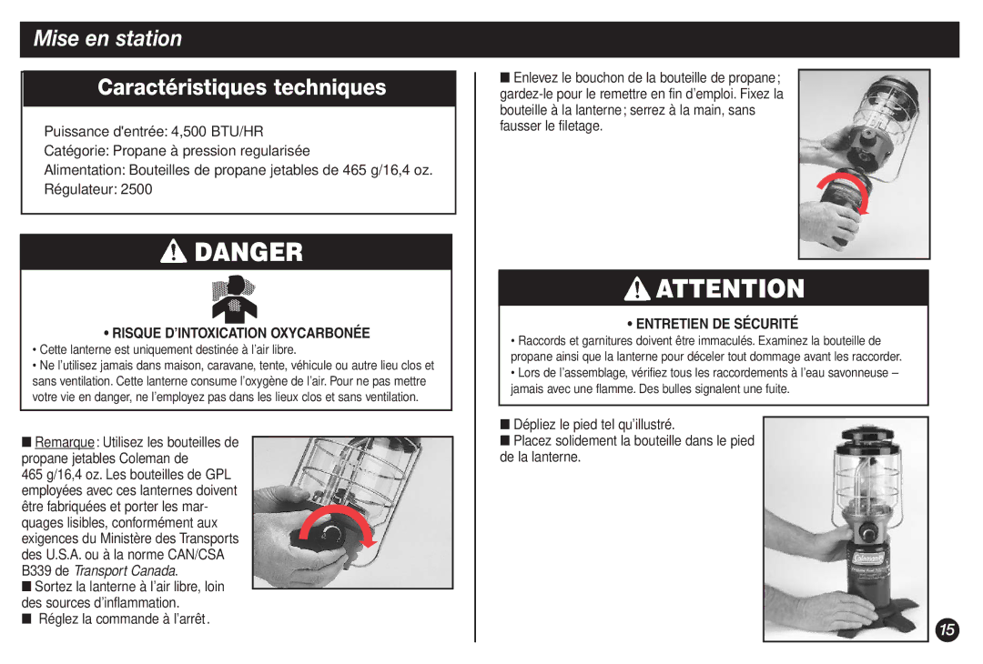 Coleman 2500B manual Mise en station, Cette lanterne est uniquement destinée à l’air libre 