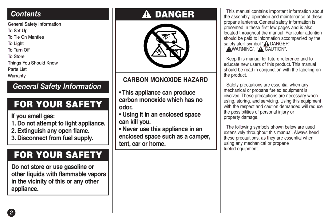 Coleman 2500B manual Contents, General Safety Information 