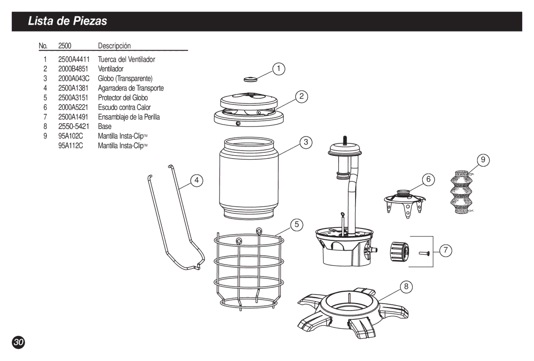 Coleman 2500B manual Lista de Piezas 