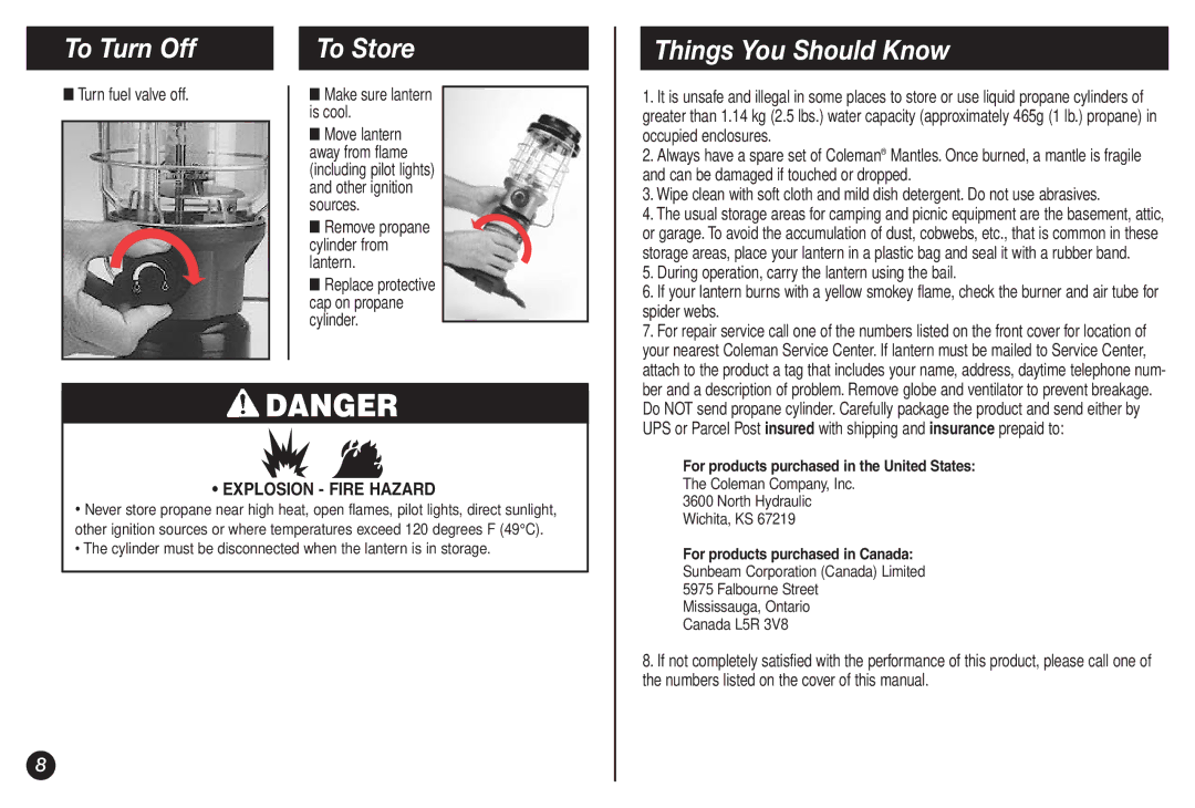 Coleman 2500B manual To Turn Off, To Store, Things You Should Know 